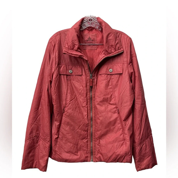 PrAna Chantal Nylon Jacket Pink Lined Puffer Size XL Zip Pockets - Picture 1 of 6